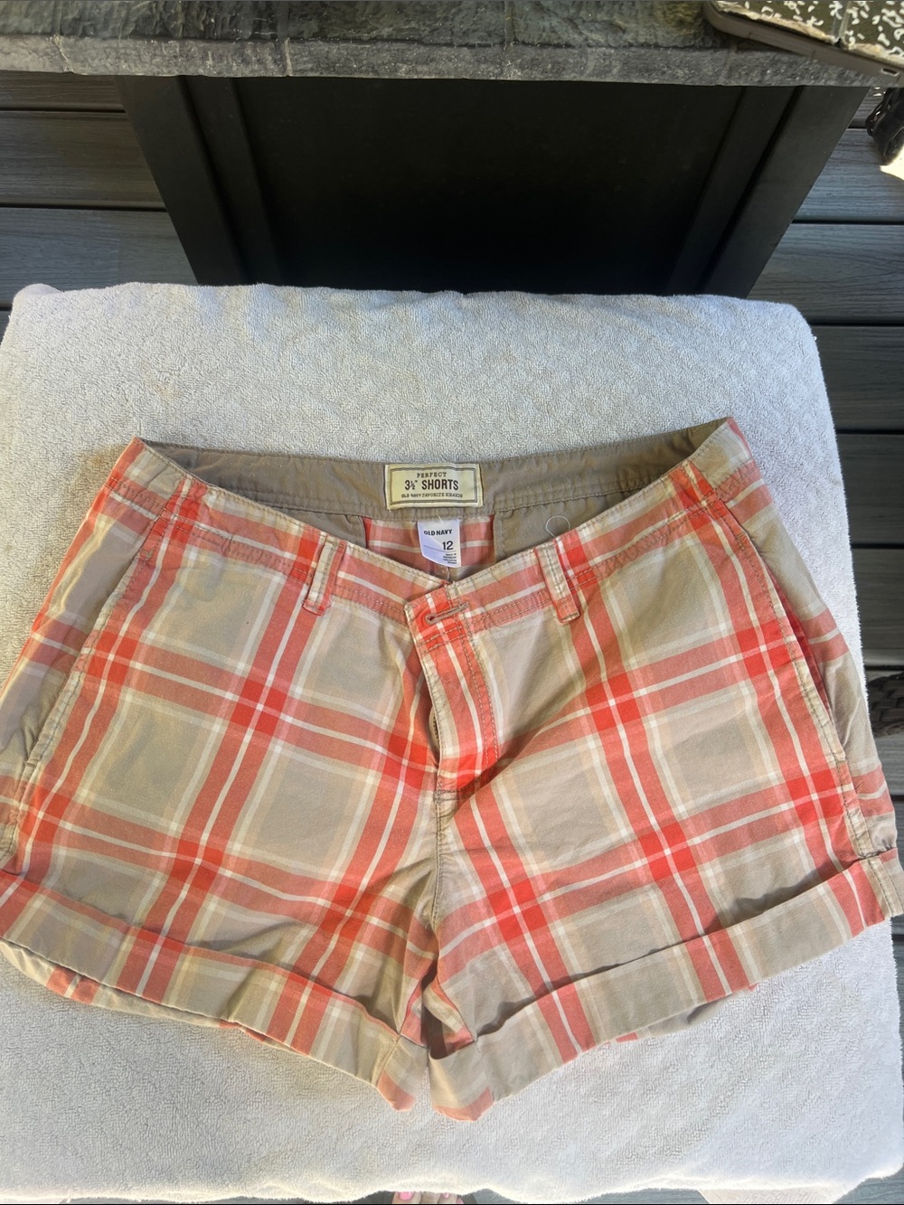 Old Navy Coral and Khaki Plaid Women's Bermuda Shorts